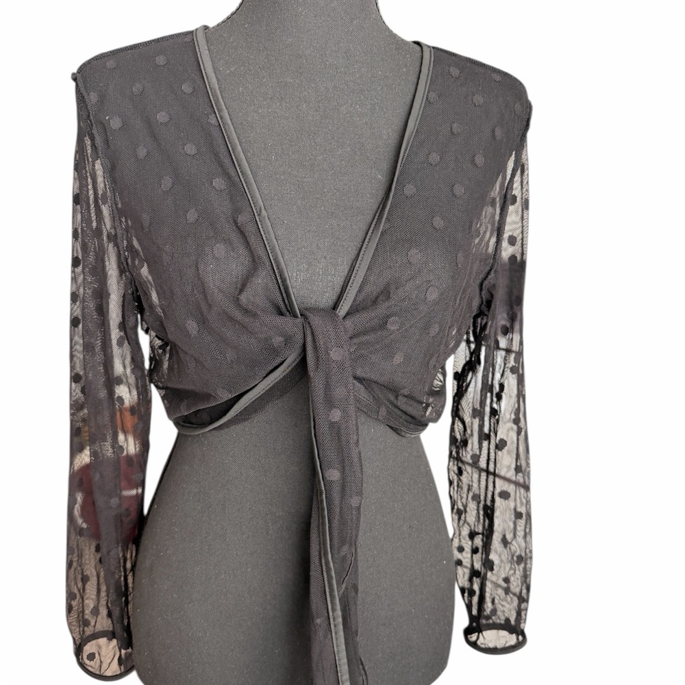 🤑 LOW START Sheer Polka Dot Tie-Front Coverup